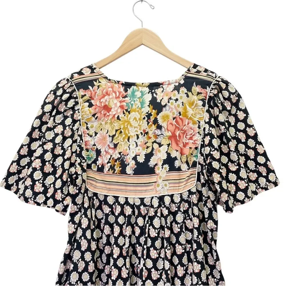 Vintage Vermont Country Store Maxi Dress Patchwork Floral Black Pink Size Small